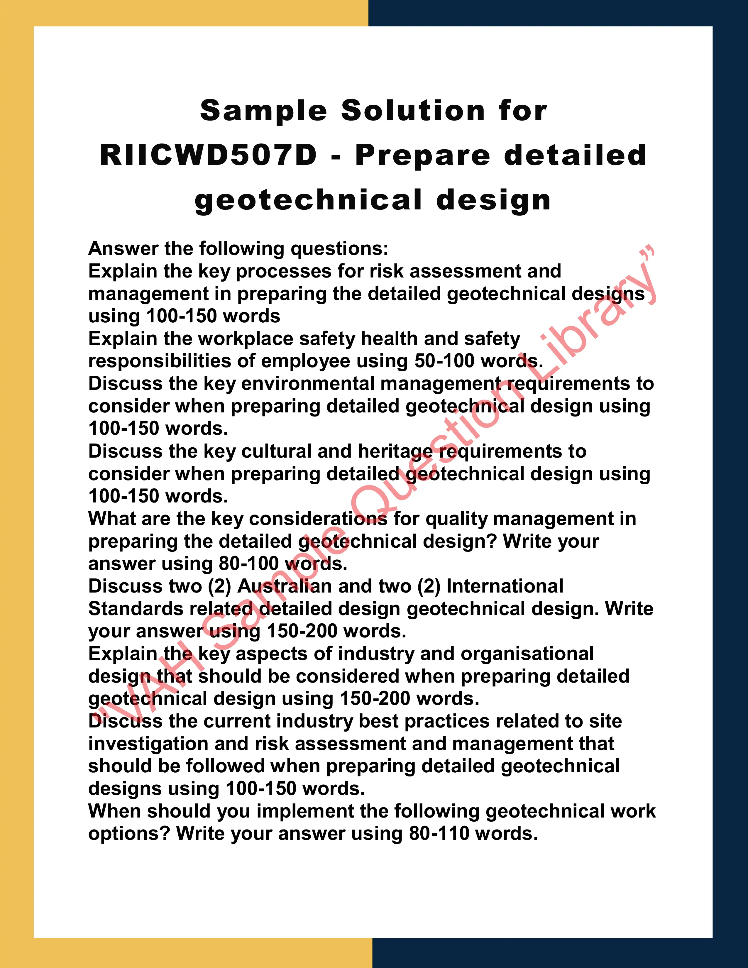 Sample Solution for RIICWD507D - Prepare detailed geotechnical design 0